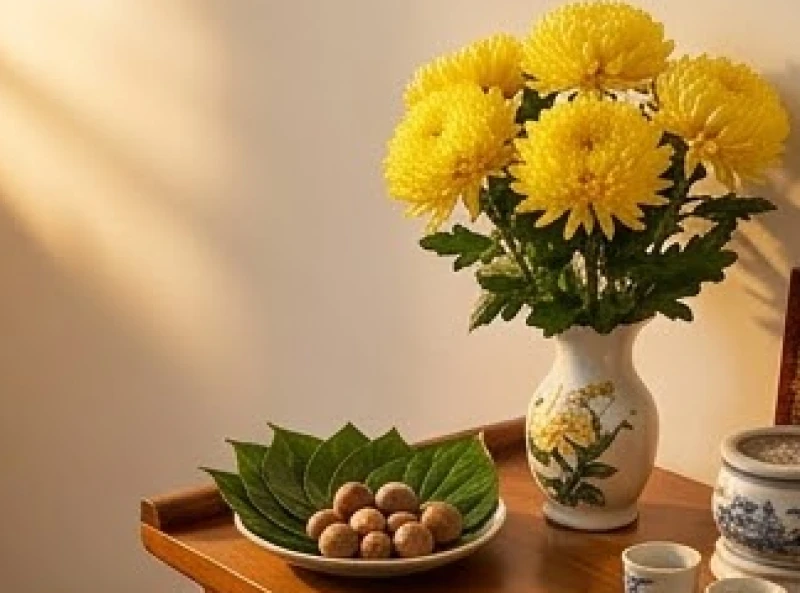 Bình hoa cúc vàng đại đóa tươi tắn rực rỡ dành riêng cho mâm lễ hương hoa dâng ban Thần linh