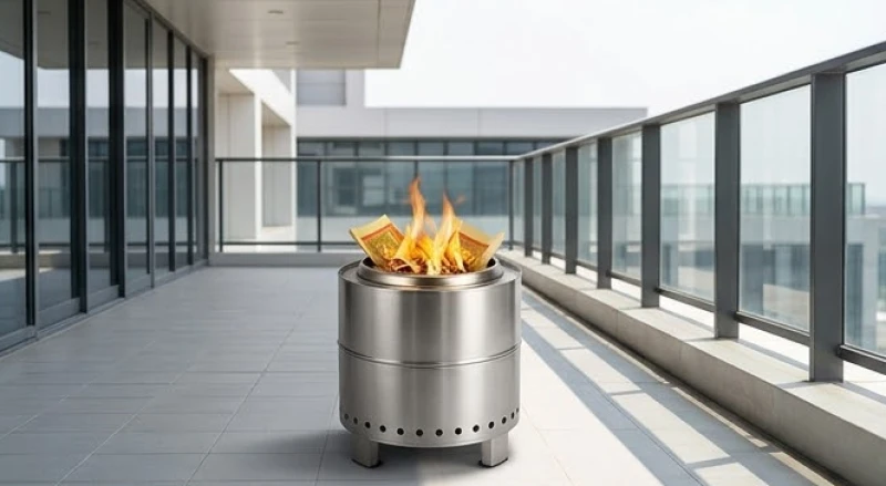 Văn khấn tất niên tại công ty: Bài cúng chuẩn không lẫn gia tiên 12 Chiếc thùng inox chuyên dụng đang được sử dụng để hóa vàng mã an toàn ngoài ban công
