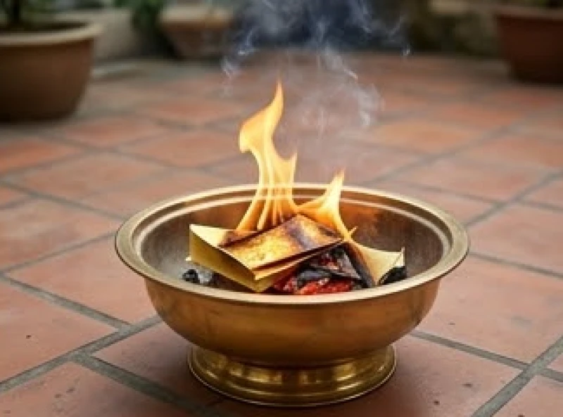 Văn khấn báo cáo gia tiên có việc vui: Bài cúng chuẩn từng hỷ sự 10 Gia chủ đốt tiền vàng mã trong chậu thau sạch sẽ sau khi nén nhang cháy được hai phần ba