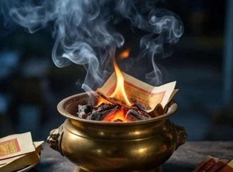 Bát nhang hương đã tàn và quá trình hóa vàng mã kết thúc nghi lễ