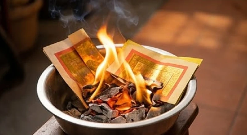 Gia chủ gom toàn bộ đinh tiền và giấy áo vàng mã đem đi hóa cẩn thận sau khi nhang trên bàn thờ đã tàn