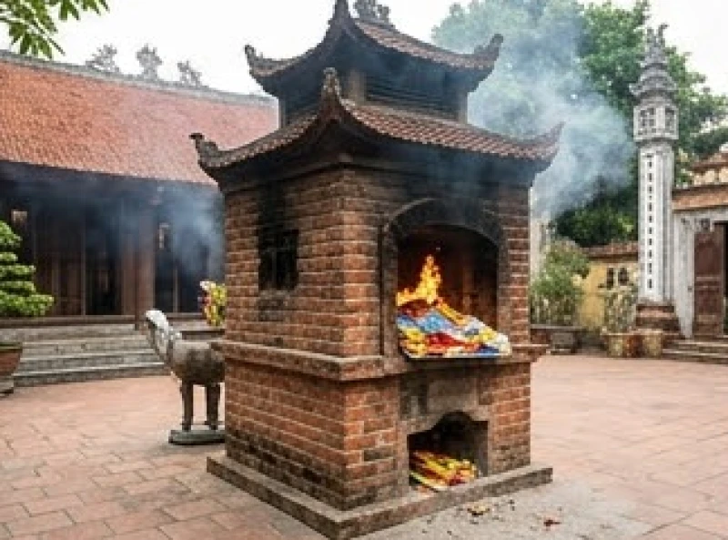 Lò hóa vàng tại đền Bảo Hà nơi tín đồ đốt sớ và đồ mã sau khi xin hạ lễ