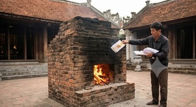Hóa sớ điệp và vàng mã đúng cách sau khi nhang trên ban thờ đã cháy qua 2 phần 3