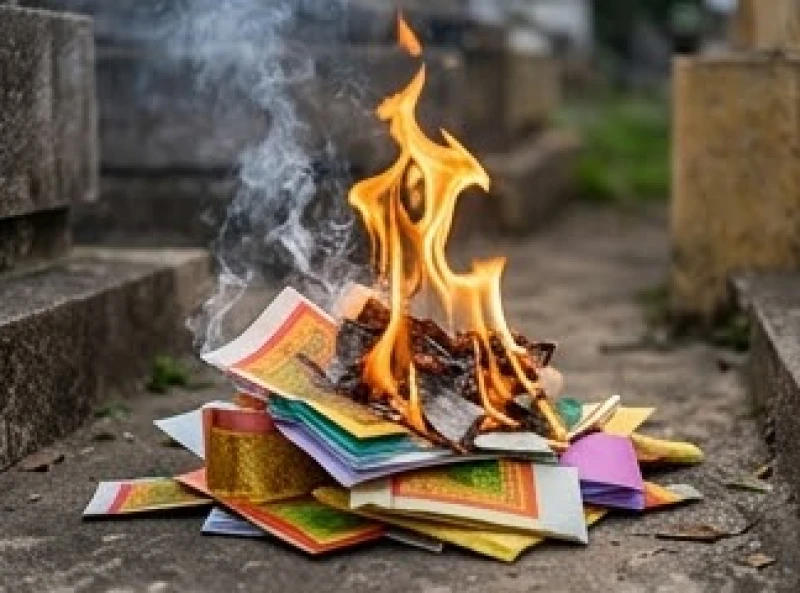 Văn khấn 49 ngày ngoài mộ: Trình tự dâng lễ và 2 bài cúng chuẩn 8 Ngọn lửa nhỏ đang cháy đượm khi gia quyến hóa vàng mã và quần áo giấy cho người đã khuất