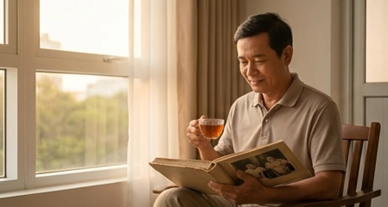 Mơ thấy đi học là điềm báo gì? Lý giải tâm lý và con số may mắn 3 Người đàn ông trung niên thảnh thơi ngồi uống trà và ngắm nhìn những bức ảnh kỷ niệm thời cắp sách đến trường