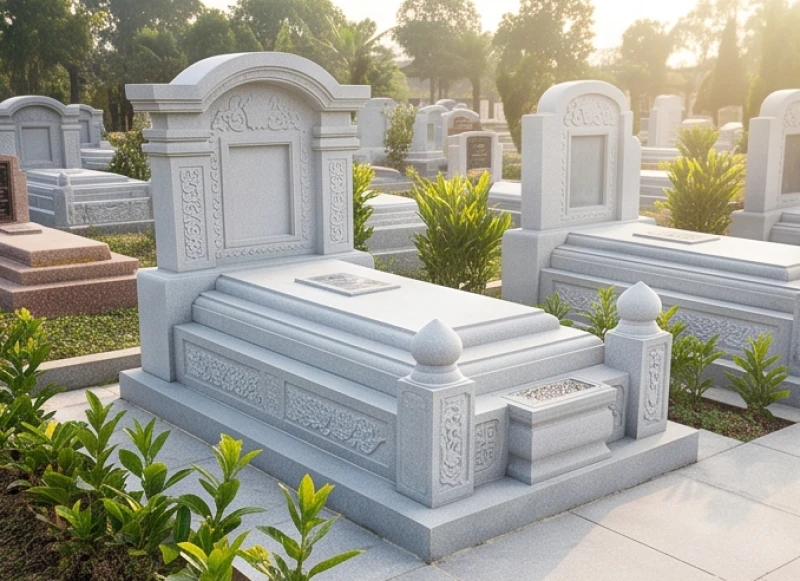 Khu lăng mộ đá mới được xây dựng hoàn thiện khang trang trước khi làm lễ tạ