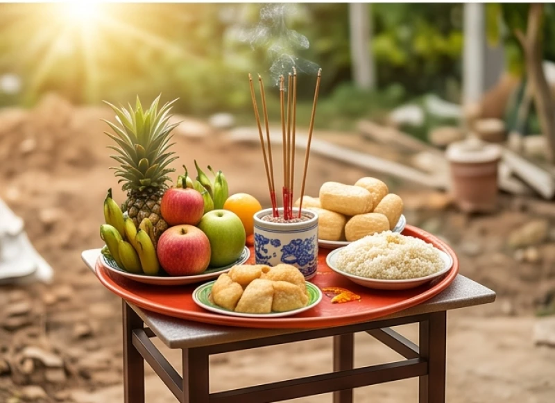 Lễ cúng động thổ khởi công nhà mới diễn ra trong thời tiết nắng ráo thuận lợi