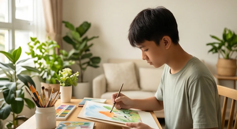 Trẻ em tham gia các hoạt động giải trí an toàn trong nhà như đọc sách và vẽ tranh