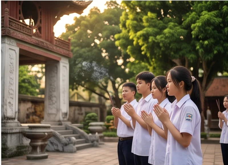 Văn khấn cầu thi cử: Trọn bộ lễ vật và bài khấn đúng nghi thức 7 Các sĩ tử dâng hương cầu may mắn học tập tại Văn Miếu Quốc Tử Giám