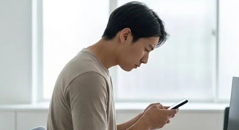 Cột sống cổ gầy guốc, lộ xương gáy và chúi sâu về phía trước do thói quen cúi đầu xem điện thoại trong thời gian dài