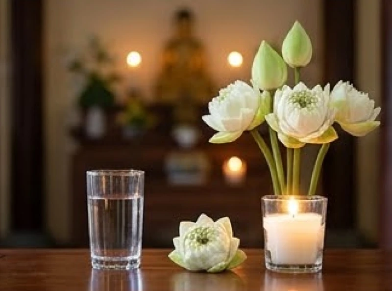 Văn khấn Địa Tạng tại chùa: Hướng dẫn sắm lễ và bài cúng chuẩn 9 Không gian thực hành nghi thức cầu siêu độ âm cho người đã khuất tại chùa với ánh nến lung linh