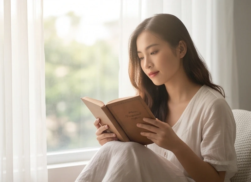 Cô gái mang gương mặt trầm ngâm lật giở những trang nhật ký cũ sau khi bất ngờ mơ thấy hôn người yêu trong quá khứ