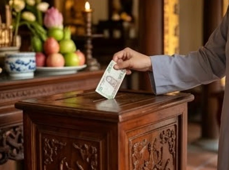Tiền công đức được thả gọn gàng vào hòm gỗ do nhà chùa bố trí nhằm giữ sự thanh tịnh cho án thờ