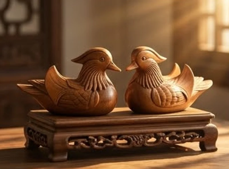 Tử vi trọn đời tuổi Nhâm Tuất 1982 nam mạng: Chi tiết vận hạn 5 Đôi chim uyên ương bằng gỗ điêu khắc tinh xảo đặt trên chiếc kỷ trà truyền thống