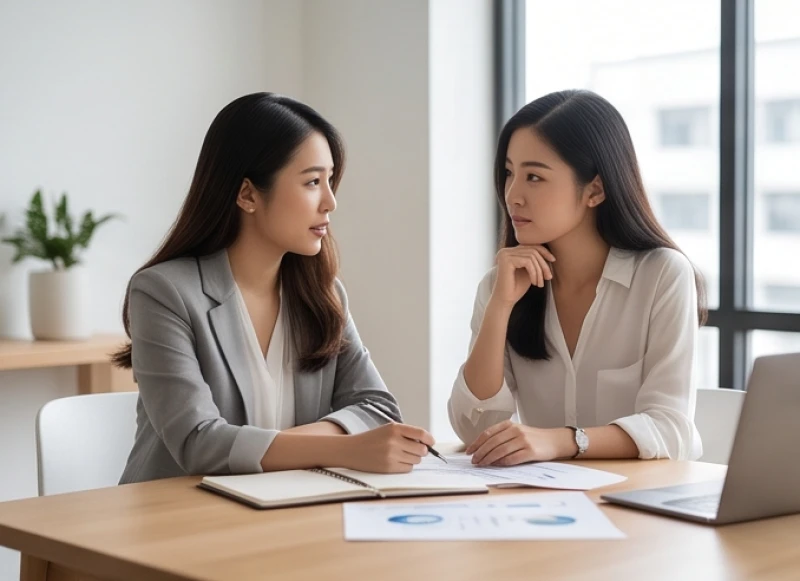 Hai người phụ nữ làm việc chung trong một không gian sáng sủa với tinh thần hợp tác
