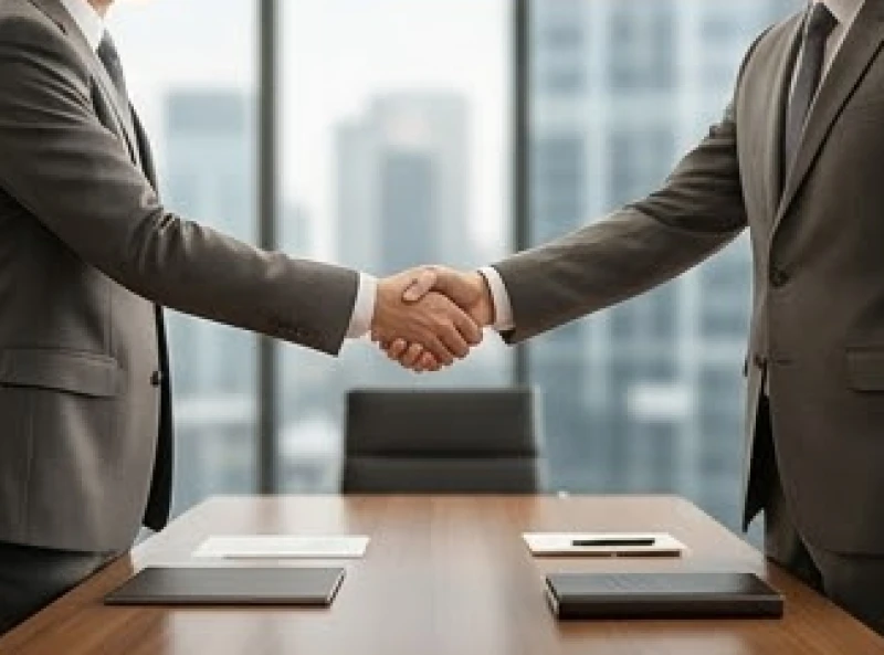 Cái bắt tay hợp tác kinh doanh giữa hai đối tác tại không gian văn phòng chuyên nghiệp