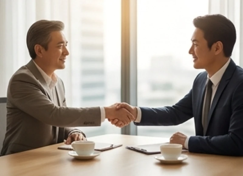 Tính cách tuổi Mùi: Bóc tách chi tiết theo nam nữ và 5 bản mệnh 10 Hai người đối tác đang mỉm cười bắt tay sau khi thống nhất chiến lược kinh doanh