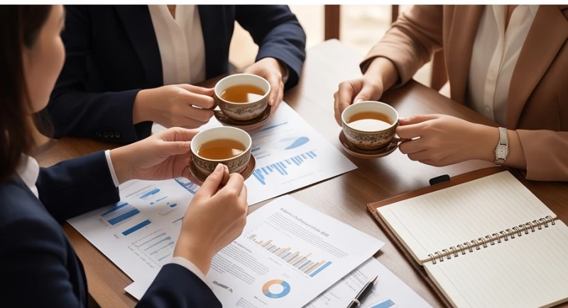 Hai người phụ nữ đang tươi cười xem tài liệu thể hiện sự hợp tác thuận lợi