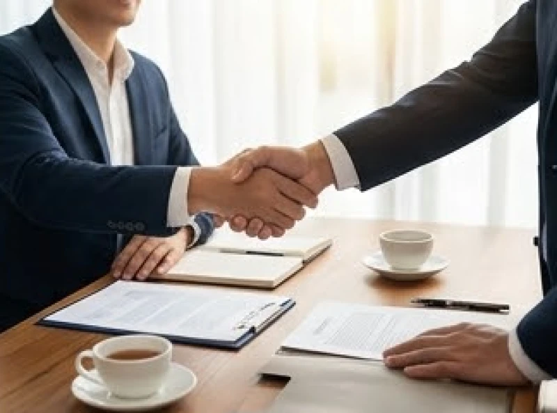 Tuổi Tân Dậu 1981: Bảng tra phong thủy nam nữ và chọn ngày đẹp 2026 6 Hai người bắt tay hợp tác trước bản hợp đồng trong một không gian văn phòng sang trọng