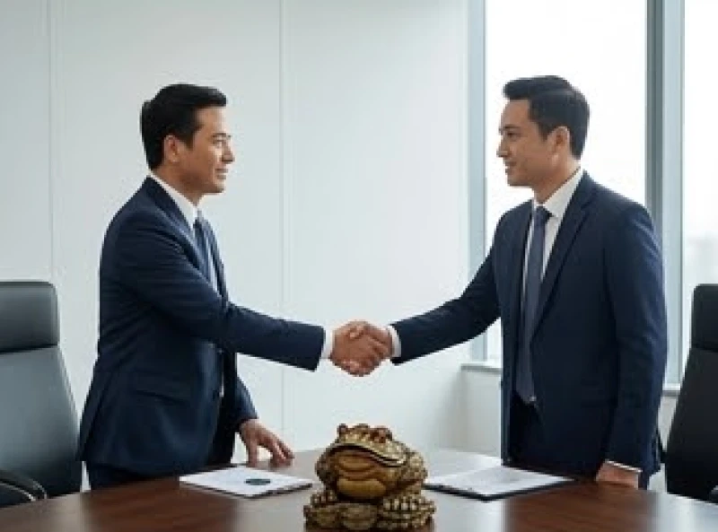 Hai người đàn ông bắt tay hợp tác kinh doanh thuận lợi theo nguyên tắc phong thủy