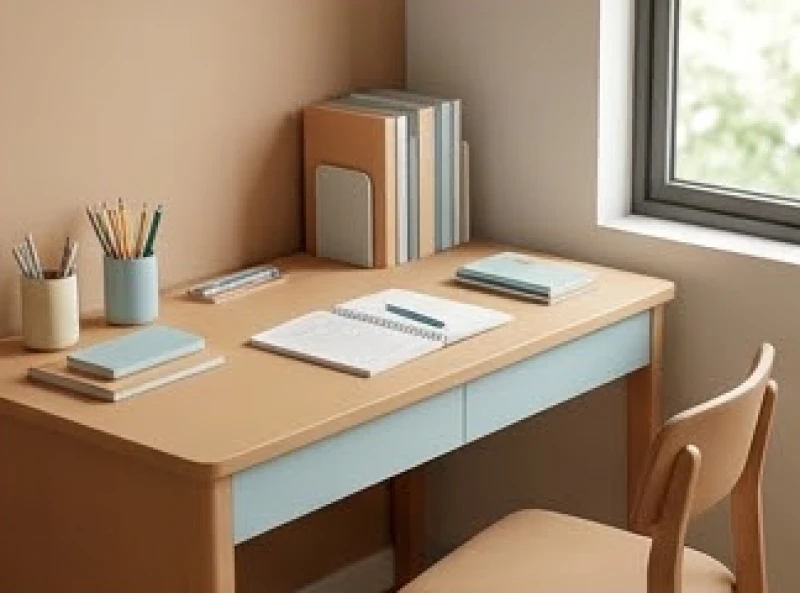 Góc học tập với tông màu nam tính được xoay về hướng Tây Nam giúp bé trai kiên nhẫn khi làm bài