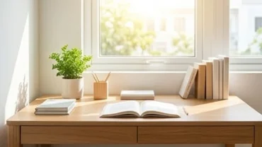 Góc học tập bằng gỗ chuẩn phong thủy với hướng bàn học cho trẻ tuổi Ất Tỵ 2025 đón ánh sáng tự nhiên
