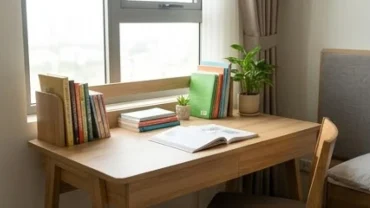 Góc học tập bằng gỗ có ánh sáng tự nhiên chuẩn hướng bàn học cho trẻ tuổi đinh dậu 2017 để tăng sự tập trung