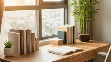 Hướng bàn học hợp tuổi Sửu bố trí cạnh cửa sổ đón ánh sáng tự nhiên với vật phẩm phong thủy