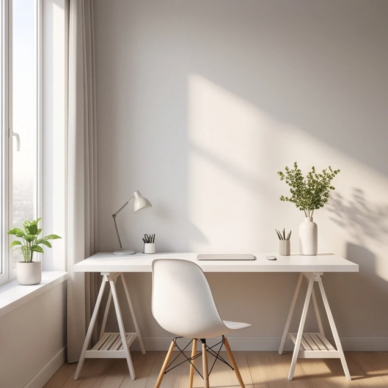 Bàn làm việc sắp xếp gọn gàng với phần lưng tựa vững chãi và hướng mặt về cung cát lành