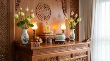 Bố trí không gian hướng bàn thờ hợp tuổi dậu trang nghiêm trong gia đình