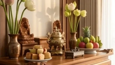 Không gian thờ cúng trang nghiêm với hướng bàn thờ hợp tuổi tý giúp gia chủ thu hút vượng khí và bình an