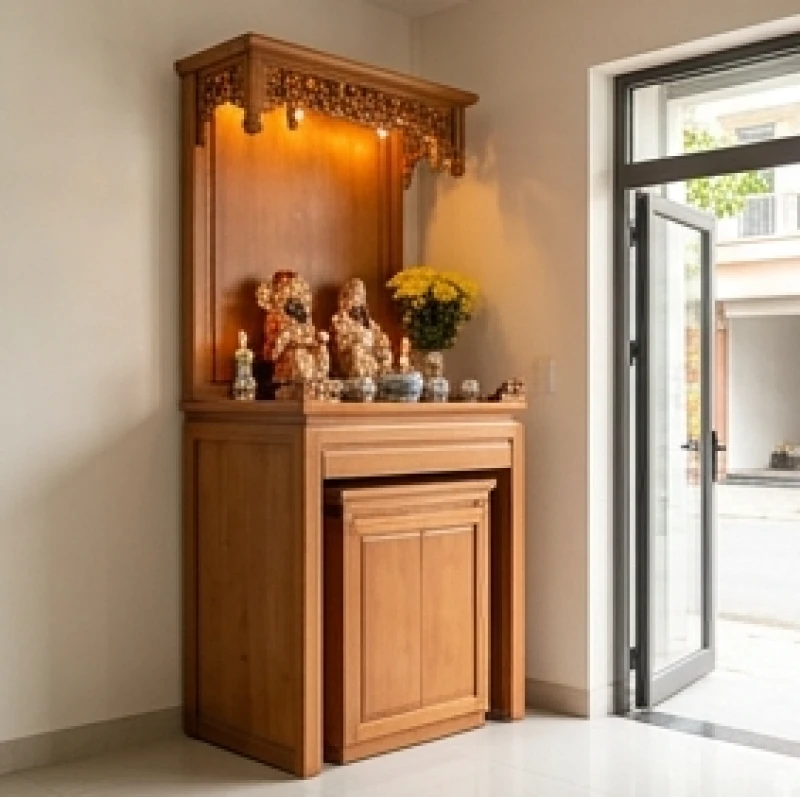 Cách bài trí bàn thờ Thần Tài cho tuổi Dần: chuẩn sơ đồ 5 mệnh 8 Bàn thờ Thần Tài được xoay về hướng Tây Bắc đón luồng khí Diên Niên mang lại sự vững vàng