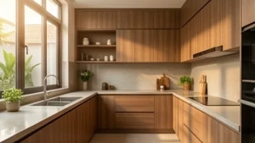 Không gian nhà bếp hiện đại bố trí hướng bếp hợp tuổi dậu với luồng ánh sáng tự nhiên ngập tràn