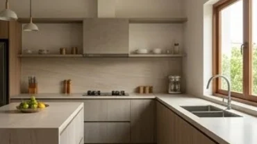 Không gian bếp hiện đại được bố trí hướng bếp hợp tuổi hợi đón ánh sáng tự nhiên và vượng khí cho gia đình