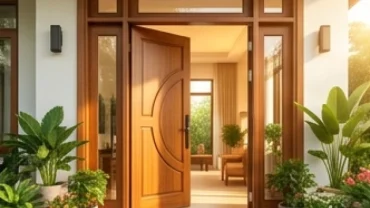 Thiết kế cửa chính bằng gỗ tự nhiên sang trọng đón vượng khí hướng cửa chính hợp tuổi dần