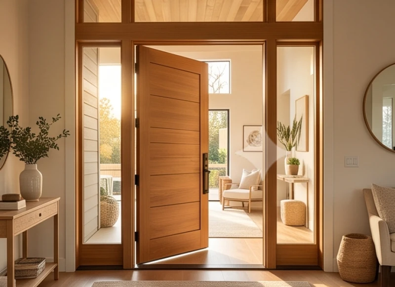 Cách chọn số nhà hợp tuổi Tý: công thức tính và mẹo hóa giải 11 Mặt tiền ngôi nhà với cánh cửa chính bằng gỗ rộng mở đón ánh nắng ban mai rực rỡ mang đến sinh khí