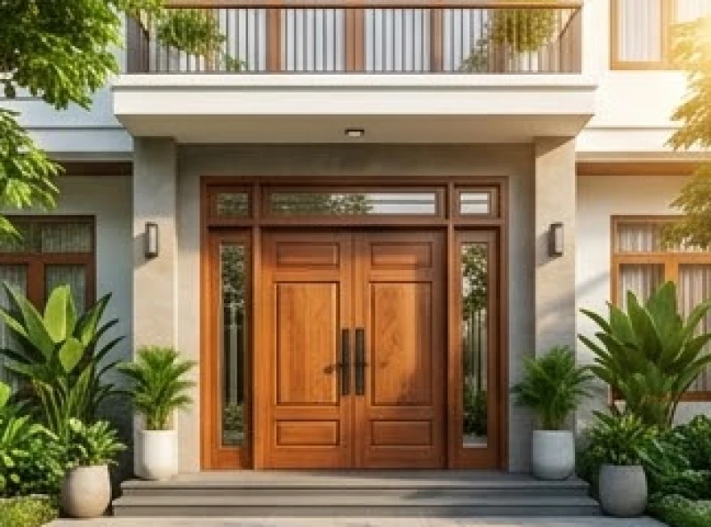 Hướng Cửa Chính Hợp Tuổi Mão: Đo La Bàn & Kích Thước Lỗ Ban 5 Mặt tiền nhà phố với bộ cửa gỗ lớn đón sinh khí từ ngoài đường lớn