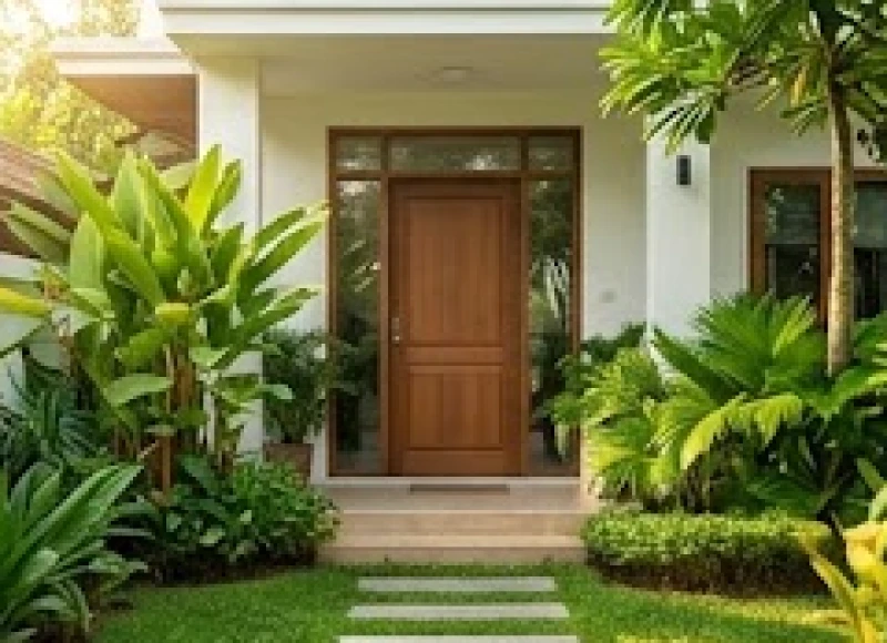 Lối vào nhà hướng Đông Nam rợp bóng cây xanh mang lại bình yên cho nam mạng Kỷ Dậu và Tân Dậu