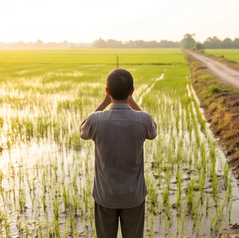 Văn khấn cúng ruộng đồng: bài khấn chuẩn & sắm lễ ngoài trời 7 Người làm lễ đứng trên bờ ruộng, quay lưng về phía đường nội đồng và hướng mặt trực diện vào thửa ruộng
