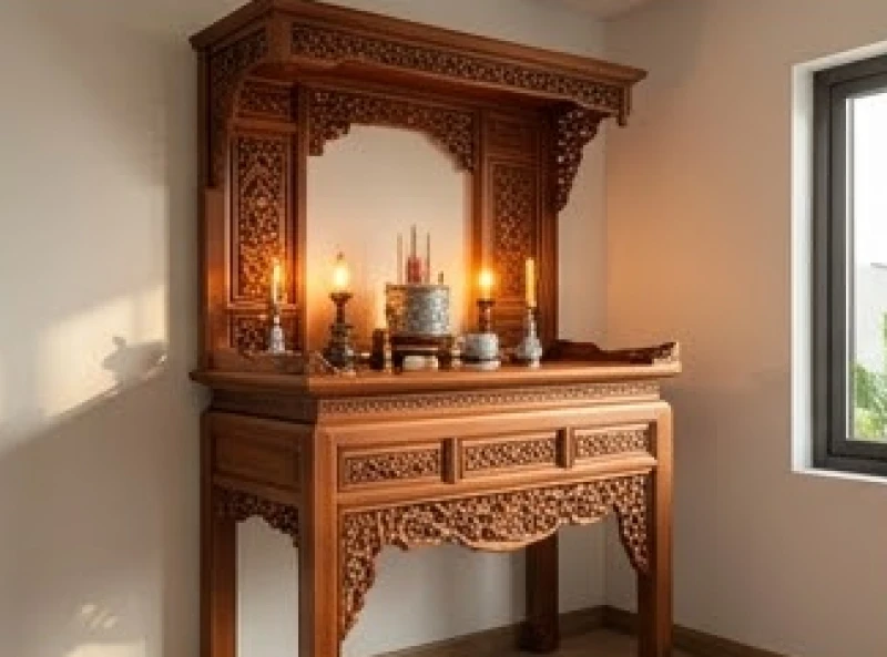 Bính Tuất 1946 hợp hướng nào: Bố trí nhà ở & hóa giải hướng xấu 5 Bàn thờ gia tiên bằng gỗ trạm trổ tinh xảo đặt tại vị trí trang nghiêm trong nhà