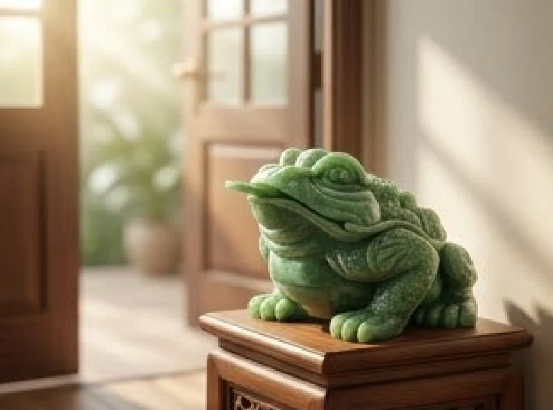 Tượng cóc ngậm tiền vàng được đặt chéo góc 45 độ so với cửa chính để thu hút tài lộc