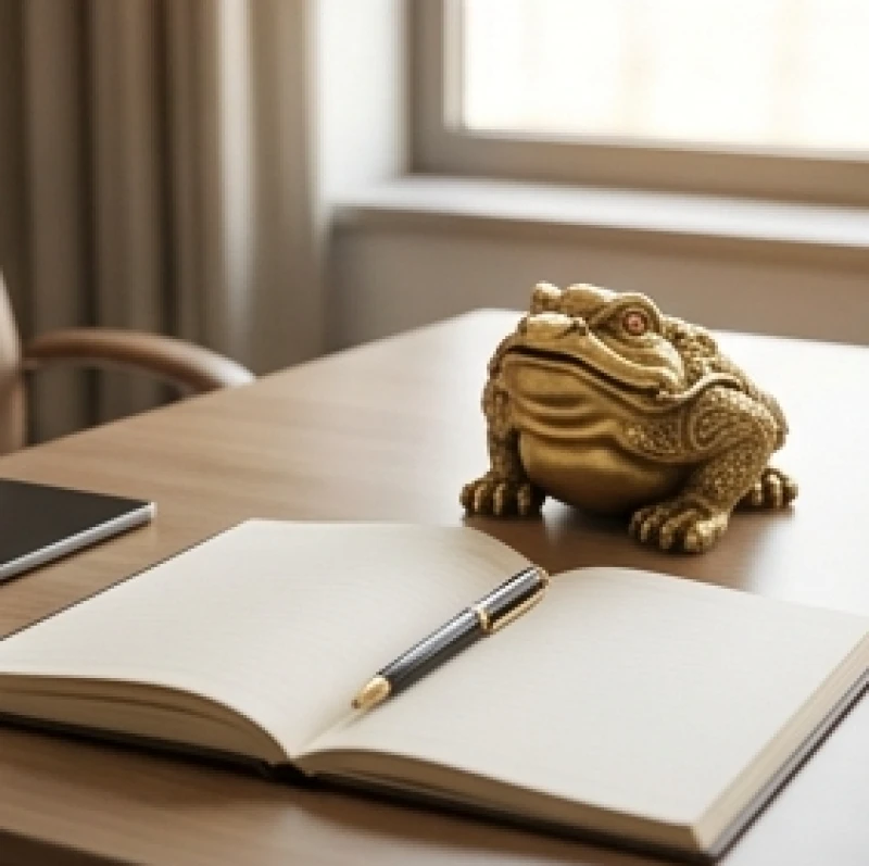 Vật phẩm phong thủy cho tuổi Hợi: hợp ngũ hành và cách an vị 9 Tượng Thiềm Thừ đặt trên bàn làm việc với hướng đầu quay vào trong để nhả tiền tài cho chủ nhân
