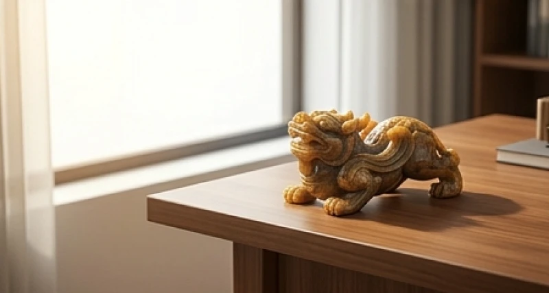 Tượng tỳ hưu phong thủy đặt chếch góc 45 độ trên bàn làm việc hướng ra phía cửa sổ đón nắng