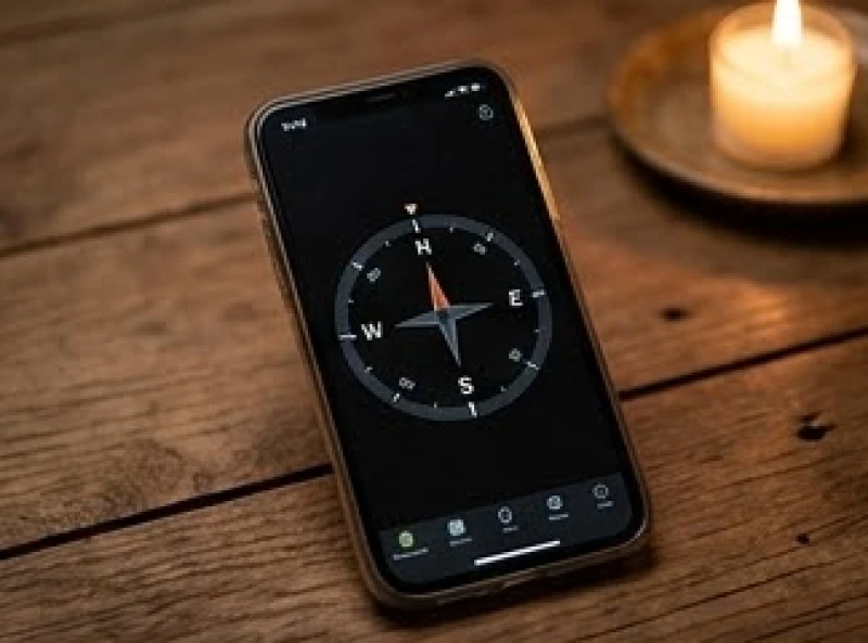 Văn khấn sao Mộc Đức chuẩn: Sơ đồ 20 nến và cách ghi bài vị 3 La bàn phong thủy trên điện thoại hiển thị hướng chính Đông để gia chủ định vị chính xác hướng đặt bàn cúng