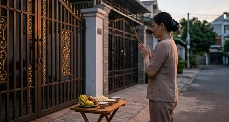 Người chủ lễ đứng quay lưng với cửa nhà và hướng mặt ra đường lớn khi đọc văn khấn cúng chúng sinh rằm tháng 7