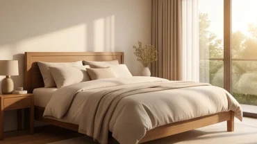 Không gian phòng ngủ được thiết kế chuẩn xác theo hướng giường ngủ hợp tuổi Tý để đón nhận luồng sinh khí