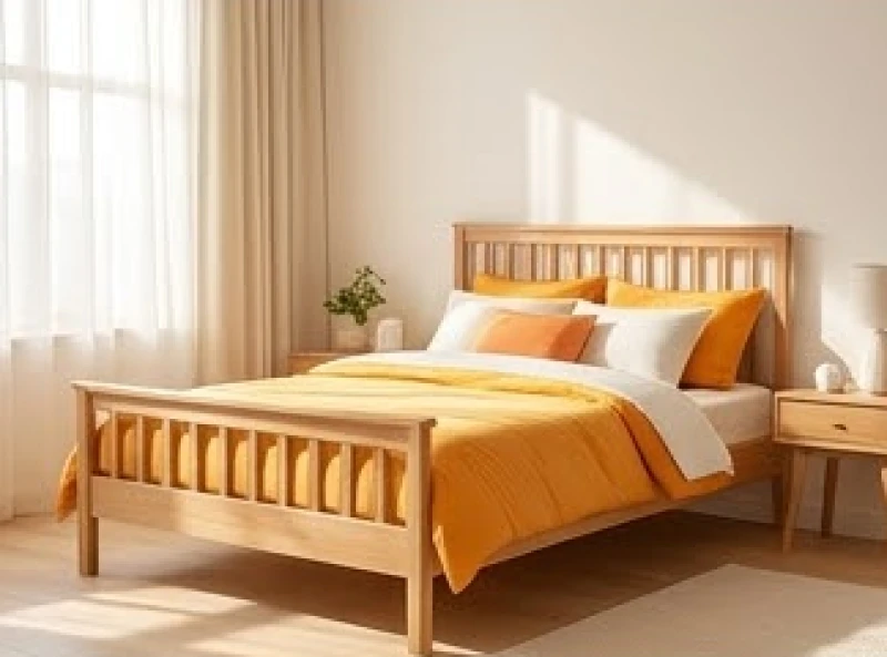 Giường ngủ trẻ em bằng gỗ với ga trải giường tươi sáng kê chuẩn theo hướng Đông Nam