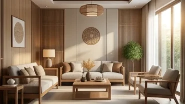 Một không gian phòng khách hiện đại kết hợp yếu tố phong thủy minh họa khái niệm hướng họa hại là gì