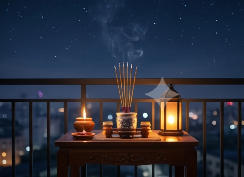 Bàn thờ cúng sao được thiết lập ngoài trời quay về hướng chính Bắc để nghênh đón tinh quân