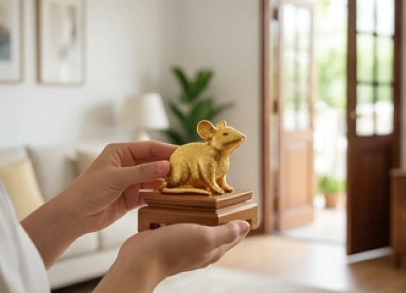 Điều chỉnh góc độ mặt tượng chuột hướng vào tâm phòng khách để thu hút và giữ chặt tài lộc